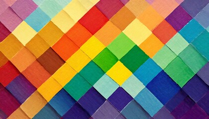 painted background texture of symmetrically arranged squares painted in the colors of the LGBT flag paint