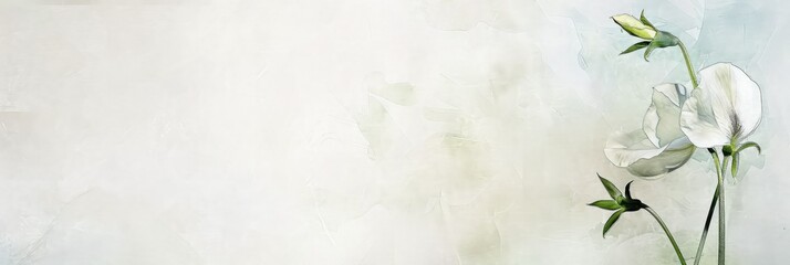 White sweet pea flowers on a watercolor background.