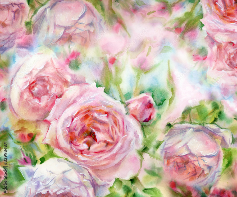 Wall mural floral pink background. watercolor flowers. illustration.