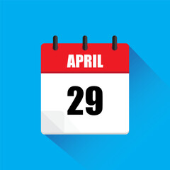 April calendar icon. Date twenty nine. Red and white. Vector design.