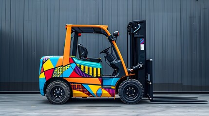 Vibrant and Patterned Forklift for Nighttime Industrial
