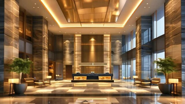 A sprawling hotel lobby featuring a comfortable couch and several tables for guests to relax and socialize.