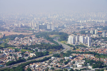 Sao Paulo megalopolis skyline. Cityspace of the Greater Sao Paulo, large metropolitan area located in the Sao Paulo State in Brazil.