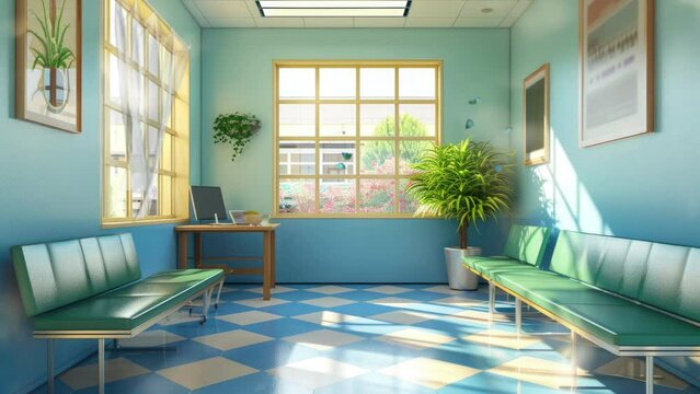 waiting room background in the morning.  seamless looping time-lapse virtual 4k video animation background.
