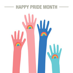 Fototapeta premium Happy pride month. LGBTQ design element. Rainbow and People hands up. vector illustration.