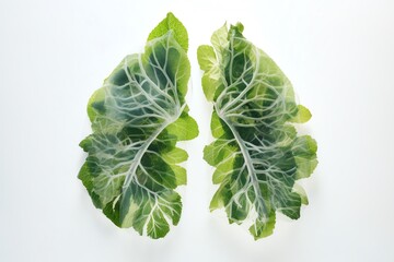 A double exposure of human lungs with a variety of fresh greens, representing respiratory health.