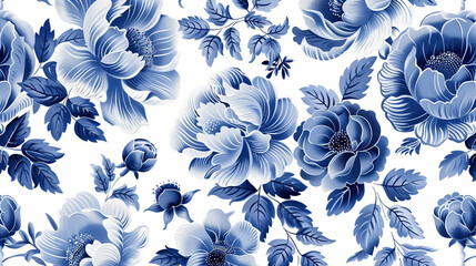 Vintage floral pattern, blue and white flower palette, intricately flower designs