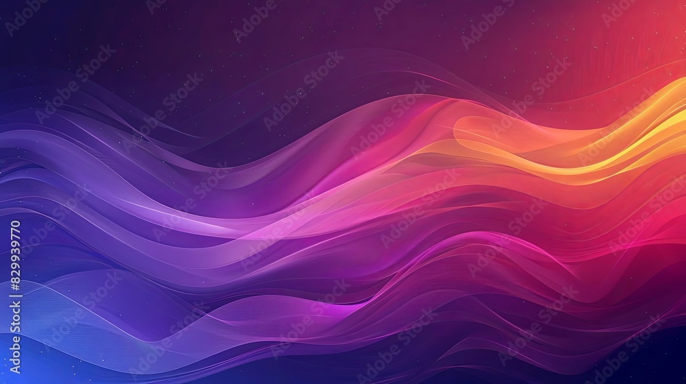 Wall mural moody dark grainy color gradient wave background purple red yellow blue banner digital art