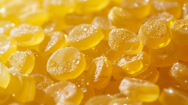 mouthwatering closeup of sour lemon drops tangy yellow hard candy still life