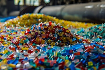 Colorful plastic granules grouped in a pile, symbolizing recycling material