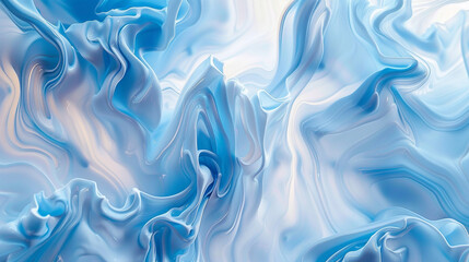 Abstract fluid art, white and blue swirling patterns
