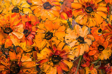 abstract marigold flowers with vibrant orange hues and bold brushstrokes. generative ai