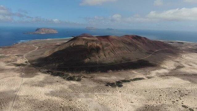  Aerial View of Volcano in Graciosa Lanzarote Canary Island 