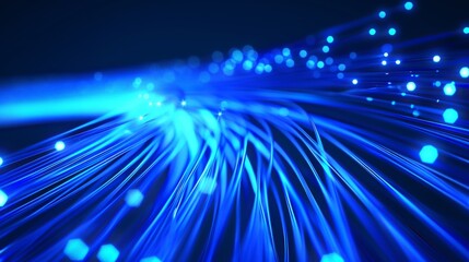 Blue light streak, fiber optic, speed line, futuristic background for 5g or 6g technology wireless data transmission, high-speed internet in abstract	
