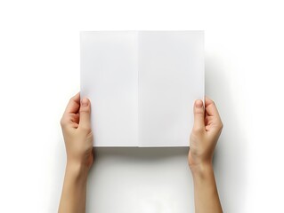 Woman holding two blank sheets of paper