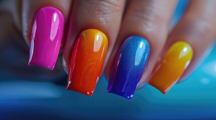Obraz premium Bright colorful nails. Summer Nail Ideas.