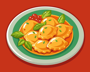 illustration of plate with ravioli