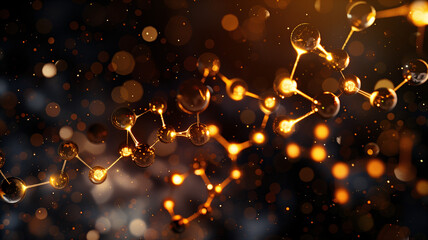Graphic visualization of caffeine molecules with abstract bokeh effect