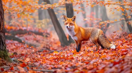 Red Fox in Vibrant Autumn Forest, Wildlife Photography for Nature Prints, Cards, Posters - Powered by Adobe