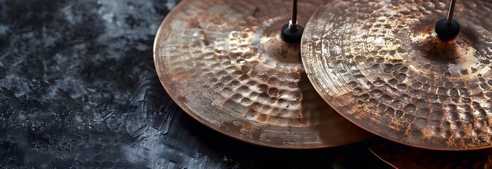  drum cymbals on a dark background