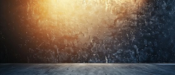 An intriguing scene unfolds with a dark empty wall featuring an interesting golden sun glare. This captivating background adds a touch of mystery and sophistication, perfect for presentations