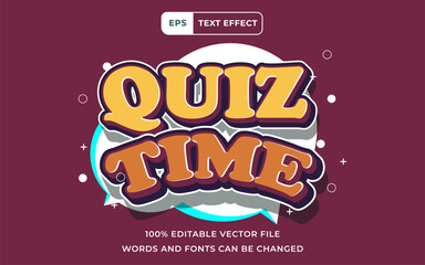 Editable Text effect Quiz Time 3D modern alphabet, perfect for banner education design element