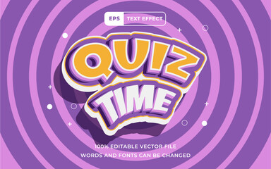 Editable Text effect Quiz Time orange blue 3D with circle, perfect for banner education design element