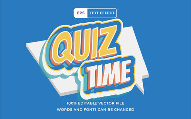 Editable Text effect Quiz Time cartoon 3D, perfect for banner education design element