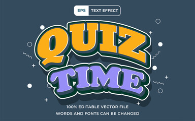 Editable Text effect Quiz Time orange blue 3D, perfect for banner education design element