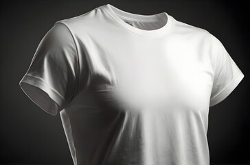 White T shirt mockup cotton apparel, isolated with green leaves flower on background. Design plain Tshirt template, T-shirt business print presentation mock up Top view flat tee lay. 
