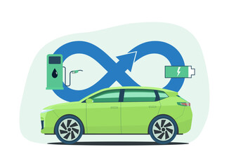 Concept illustration of a hybrid car. Vector illustration.