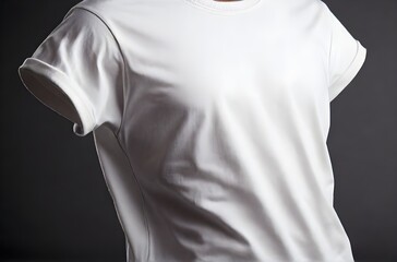 White T shirt mockup cotton apparel, isolated with green leaves flower on background. Design plain Tshirt template, T-shirt business print presentation mock up Top view flat tee lay. 