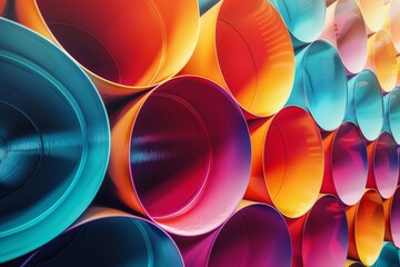 Vibrant Colorful Metal Pipes Display in an Industrial Setting, Daytime