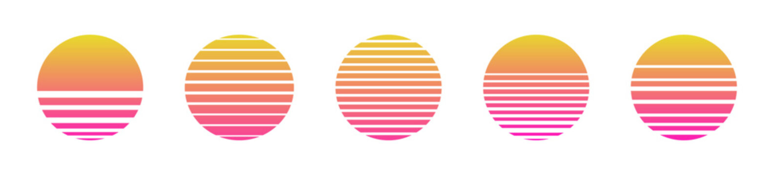 Party sun vecor set. Vintage disco sunset collection.