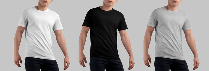 Template white, black, heather t-shirt on a sports man, clothing for design, branding, advertising,...