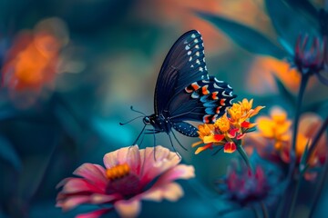 A detailed macro shot of a butterfly on a vibrant flower, showcasing the delicate beauty of insects and nature