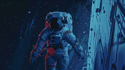 Space travel: An image an astronaut leaving a spaceship encapsulates the awe-inspiring journey into the unknown and the spirit exploration that drives humanity's quest for the stars. Stepping out from