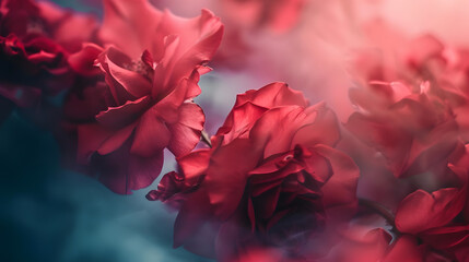 abstract rose flowers with romantic red petals and soft focus. generative ai