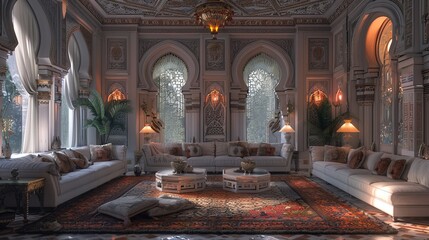 Chic living room, main aesthetics and historical simulation create an atmosphere of grandeur. With architectural influences that perfectly blend traditional tradition and modern elegance.