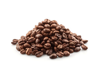 Heap of coffee beans on white background