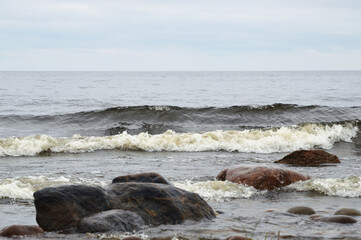 Granite stones on shore of Lake Ladoga.