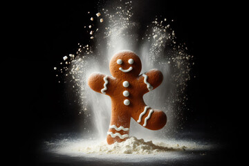 gingerbread man dancing in flour Isolated