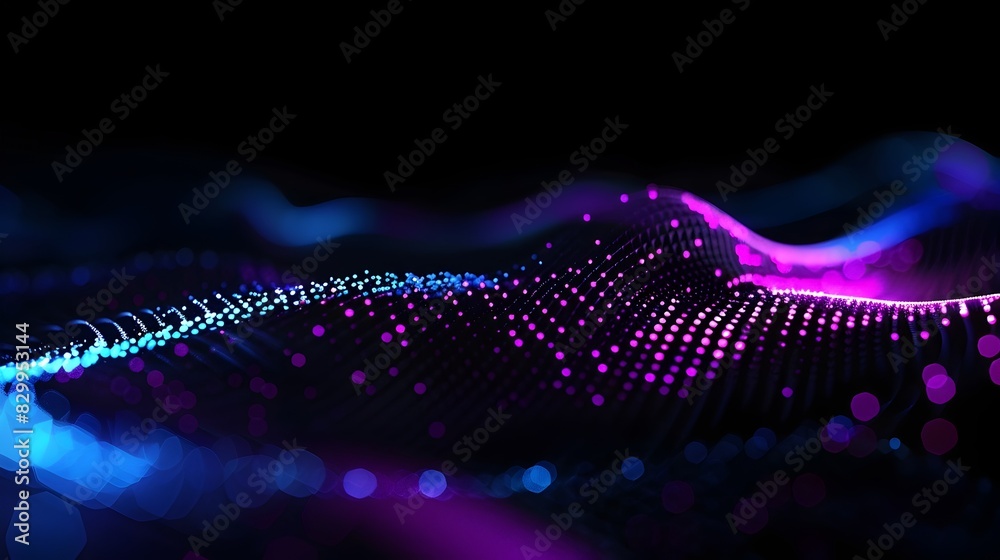 Wall mural mesmerizing digital landscape of glowing particles and dynamic waves