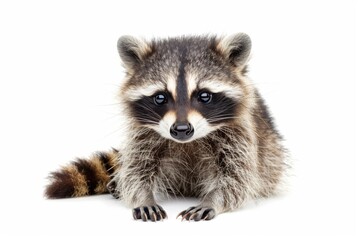 Adorable Baby Raccoon Lying on White Background