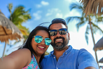 Fototapeta premium young Indian couple taking selfie