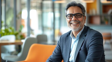 Infectious smile of a happy senior businessman looking at the camera in the office
