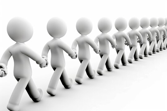 Row of white figures in a minimalist design, symbolizing unity and security in a modern, monochromatic style.