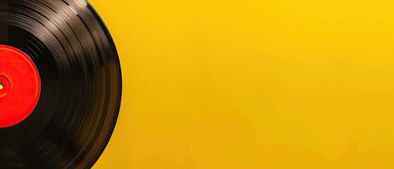 Vinyl record with clear copyspace on yellow background