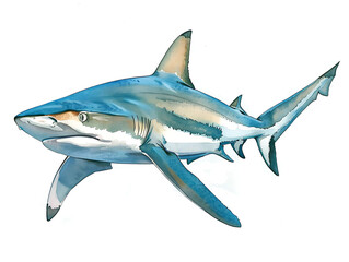 Obraz premium Hand drawn watercolor illustration of a blacktip reef shark