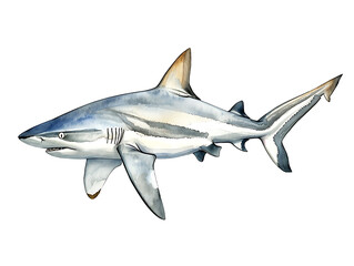 Naklejka premium Hand drawn watercolor illustration of a blacktip reef shark